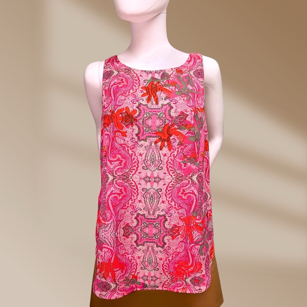 CAbi Women's Pink Jubilee Paisley Tunic Back Zipper Tank Top Size Medium